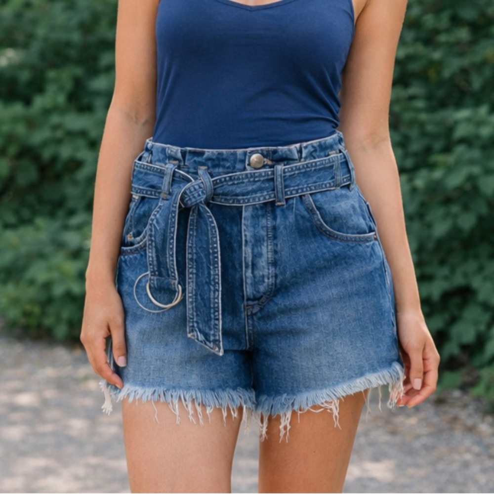 New Free People high waist denim shorts festival boho chic beach